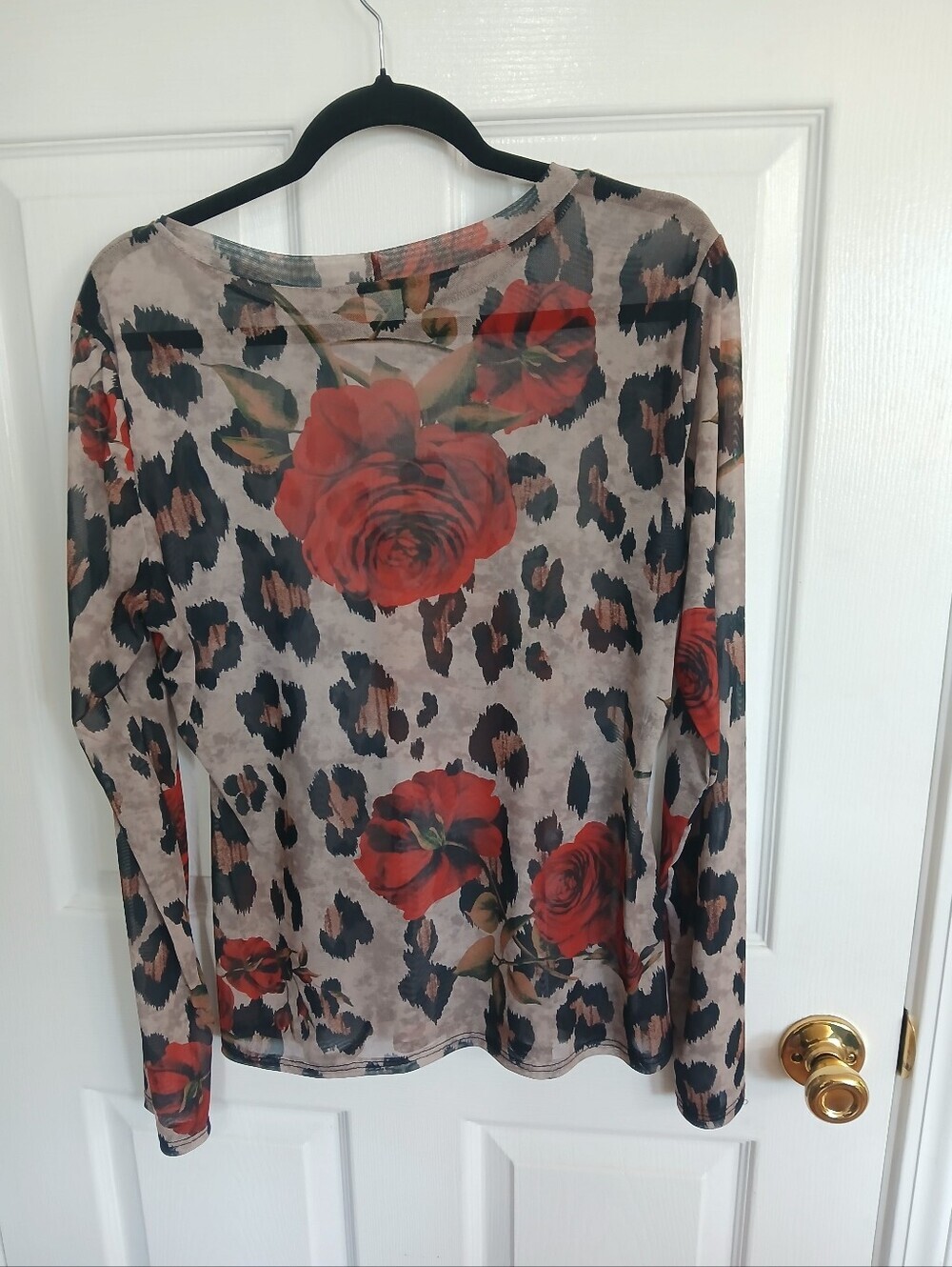 Sheer Floral Leopard Long-Sleeve Top - Red Roses Whimsigoth Fairy Grunge Boho - Picture 5 of 5